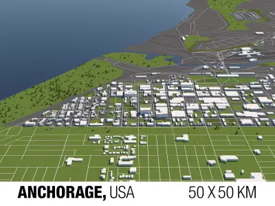 Anchorage USA 50x50km City Map 3D model
