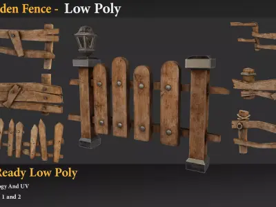 Wooden Fence Low poly Low-poly 3D model