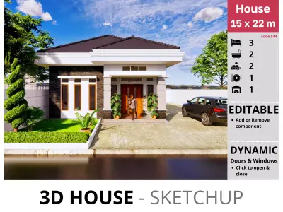House 15x22m code 544 - Sketchup 3D model 3D model 3D model