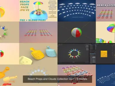Beach Props and Clouds Collection Vol 1 3D Model Pack