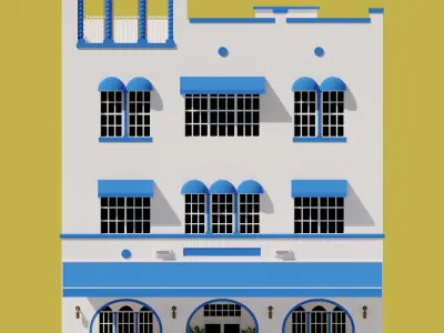 Low Poly Art Deco Buildings set 2 Low-poly 3D model