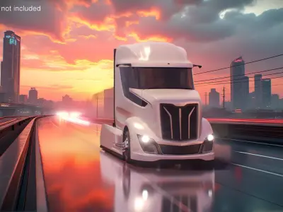  Streamlined Semi Truck White Rigged for Cinema 4D 