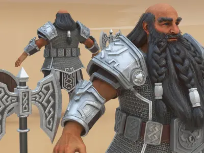  Game Dwarf Character in Chainmail Rigged 