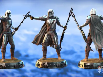 The mandalorian 3d print model star wars statue holding gun 3D print model