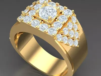 Light Gold Diamond Men Ring 2MR035 3D model