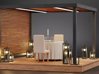 Gazebo Setup V7 - Romantic Evening Dining Pavilion Scene 3D model