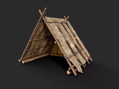 Primitive Wood and Fabric Tent Shelter 5 Low-poly 3D model