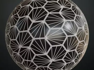 Modern Black Hexagonal Fan Pattern Tiles PBR Seamless Texture