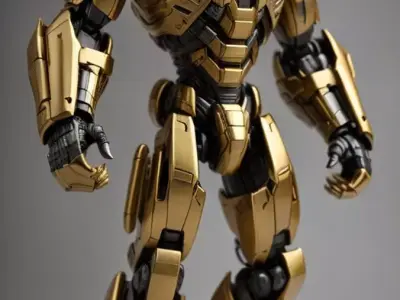 Golden Mech Warrior Transformer Black Joints Angular Armor 3D Low-poly 3D model