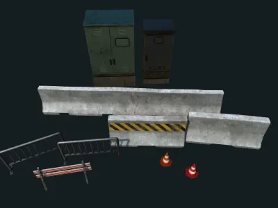 Road assets Low-poly 3D model