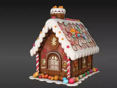 Stylized House Cartoon Christmas 3D Scene Bg Model Low Poly Low-poly 3D model