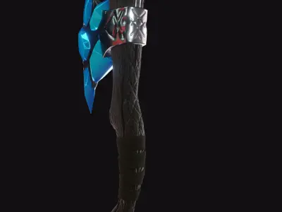 Axe with crystals PBR Low-poly 3D model Low-poly 3D model