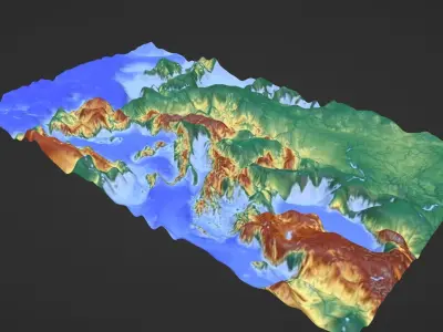 Europe Map Topography Low-poly 3D model