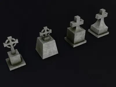 Tombstone low poly 3d model set 2 group of gravestones Low-poly 3D model