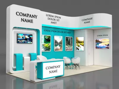 Booth Exhibition Stand Stall 7x3m Height 500 cm 2 Side Open 3D model