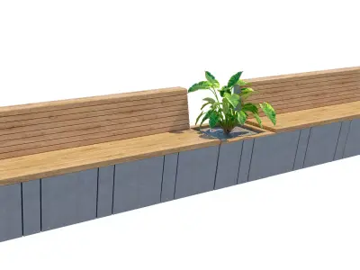 outdoor modern wood concrete bench with planter Low-poly 3D model