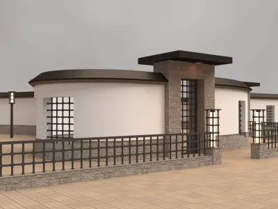 Modular round walls and gates 3D model