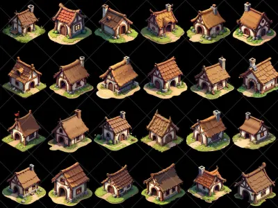146 Transparent Old Medieval Huts Game Assets Texture