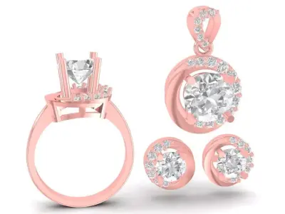 Elegant Round Halo Jewelry Set for Women  3045 3D print model