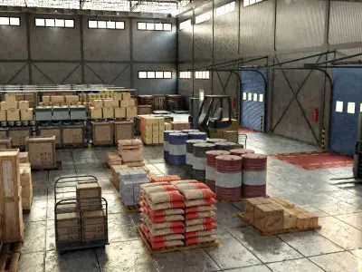 Warehouse industrial building with doors 3D model