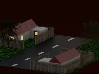 Rural street Low-poly 3D model