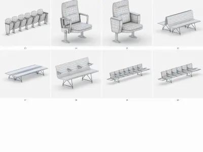 Cinema and Airport Chairs Low-poly 3D model