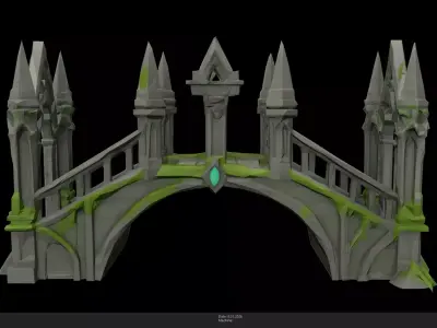 Stylized Gothic Stone Bridge - AI Low-poly 3D model