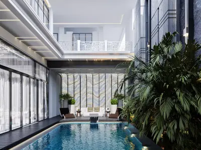 Luxury Courtyard Pool Scene 3D model