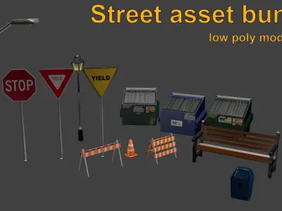 Street asset bundle Low-poly 3D model