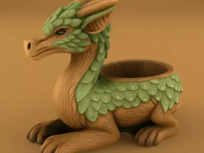 Leafy Dragon Planter 3D Model STL 3D print model