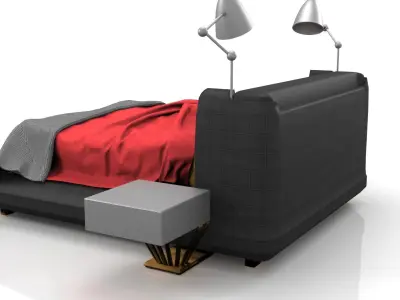 Bed in Black Leather Free 3D model