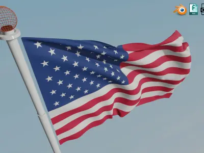 Animated Flag with Pole - Baked Low-poly 3D model