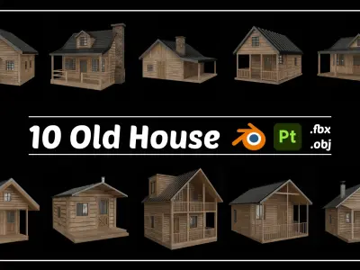 10 wooden house Low-poly 3D model