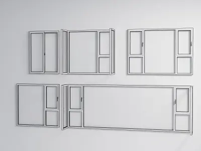Five aluminum Windows Black and white   3D model