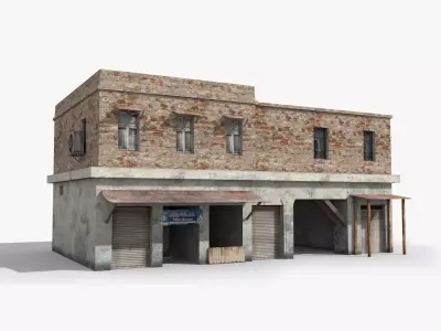 Slum w brick building Low-poly 3D model