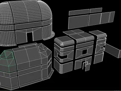 sci fi walls - modular kit Low-poly 3D model