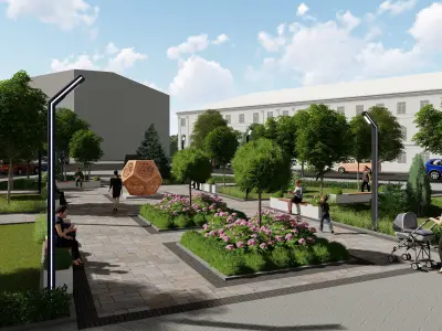 Urban environment with buildings and a square 3D model
