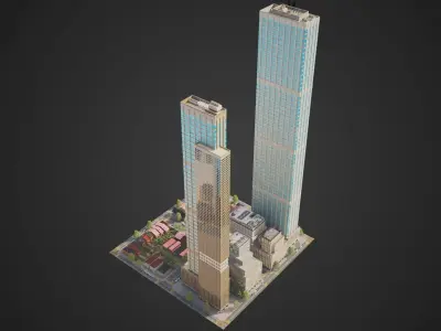 Realistic City District H16-R32 MAYA Low-poly 3D model