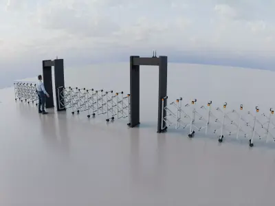 3D Accordion Barrier 10 meters can be added in sections Low-poly 3D model