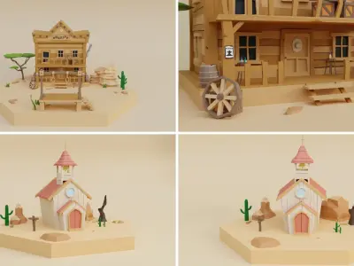 Low Poly Wild West Set Low-poly 3D model