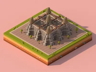 Cartoon Low Poly Ankor Wat Temple Low-poly 3D model