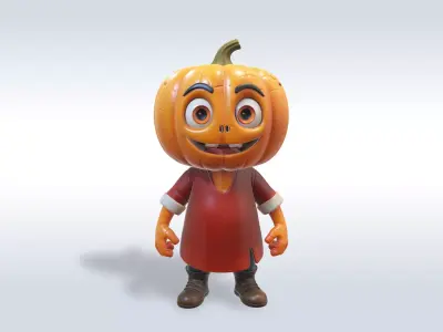 3D Cartoon character Halloween pumpkin with human-like features 3D model