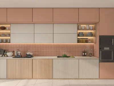 Modern Soft Pink Kitchen Interior Vray 3ds Max Scene 3D model