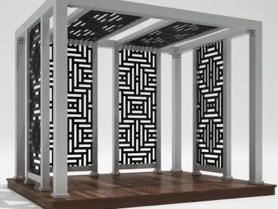 Wood Gazebo pergola Arabic Islamic style Pattern 3D Model Pack