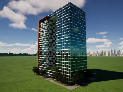 Mixed-Use Twin Towers with Skybridge Concept Design Low-poly 3D model