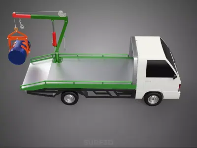 FLATBED TRUCK PICKUP CRANE LIFTING WINCH HOIST JIB DRUM BARREL 3D model
