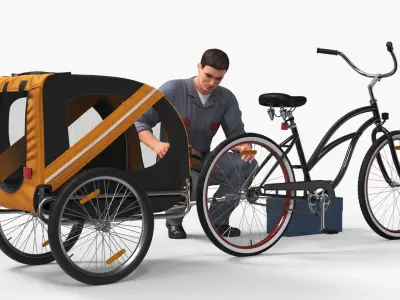  Worker Attaches Pet Trailer to Bicycle 