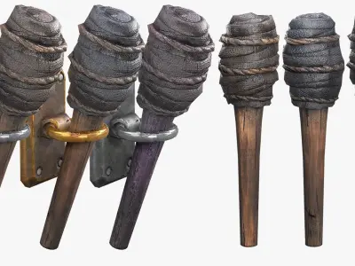 Wooden Torch Low-poly 3D model