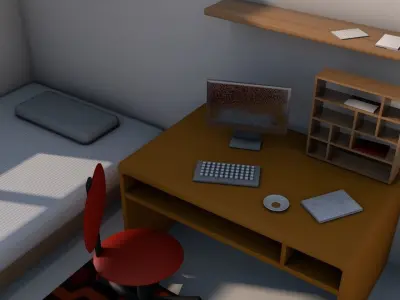 Bedroom room with bed and desk 3D model