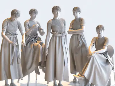 Posed Asian Casual Woman - 5 Pack 4 - C1-F4K 3D model